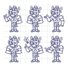 Sketch Character Set Bull Football Player Shows and Points