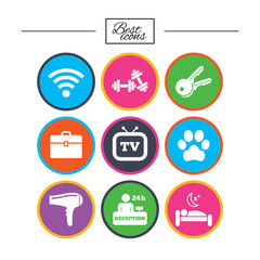 Fototapeta premium Hotel, apartment service icons. Wi-fi internet.