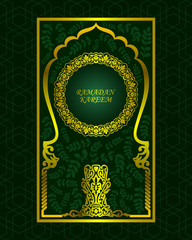 Vector card background with gold ornaments in Muslim Arabic style. Template for creating covers, greeting cards, invitations.
