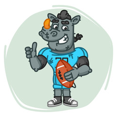 Rhino Football Player Holds Ball Shows Thumbs Up