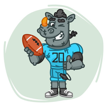Rhino Football Player Holds Ball Shows Thumbs Up and Winks