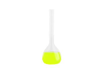 Test-tube with light green liquid, isolated on white background. Medicine, Chemistry. Horizontal frame