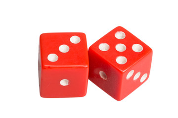 Two dice showing three and five