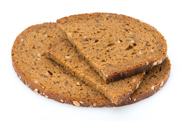 Slices of rye bread isolated on white background.