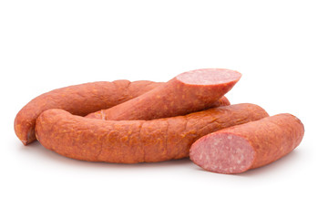 Smoked sausage on a white background.