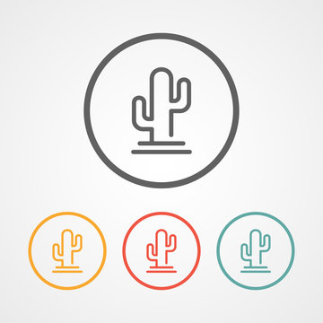 Cactus Stroke Line Logo Icon With Various Color