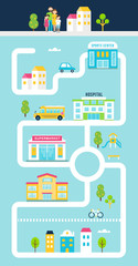 Obraz premium City or Town Facilities Infographics Road Map Style Template