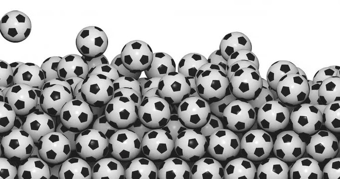 Falling soccer balls / 3D animation of soccer balls filling screen