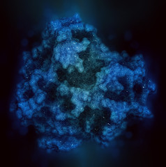 Platelet-derived growth factor receptor A (PDGFRA, kinase domain) protein. Target of anticancer monoclonal antibody olaratumab. 3D rendering based on protein data bank entry 5k5x.