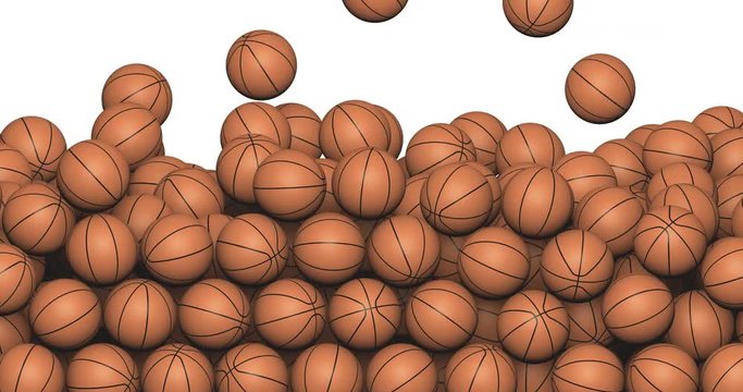 Falling basketballs concept / 3D animation of basketballs filling screen
