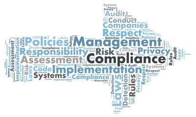 Compliance word cloud shaped as a arrow to the right