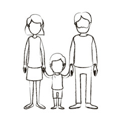Fototapeta na wymiar blurred silhouette caricature faceless family with father bearded and mom with short hair with little boy taken hands vector illustration
