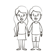 blurred silhouette caricature full body couple in casual clothing vector illustration