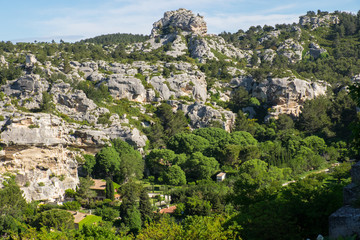 Europe,France,Les Baux de Provence (medieval city),Les Baus Valley,limestone crests of  Val...