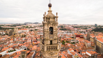 Fototapeta na wymiar Porto cityscape with famous bell tower of Clerigos Church, Portugal aerial view