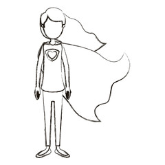 blurred silhouette caricature faceless full body super hero woman with wavy long hair and cap vector illustration
