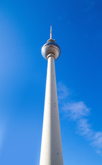Berlin, Germany - March 21, 2015: The television tower of Berlin . It is a well-known landmark of the city, near Alexanderplatz
