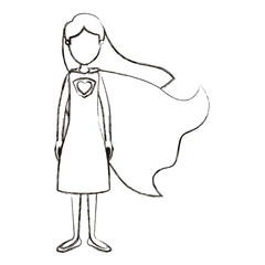 blurred silhouette caricature faceless full body super hero woman with dress and cap vector illustration