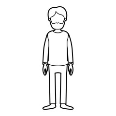 black thick contour caricature faceless full body man bearded with clothing vector illustration