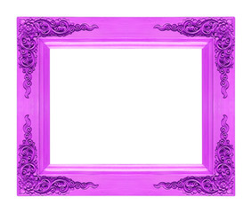 Classic wooden frame isolated on white background, purple color