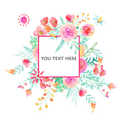 Watercolor hand painted rose flowers