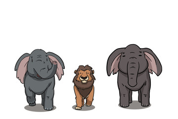 Elephant and Lion. Concept Illustration, Abstract Clip Art.
