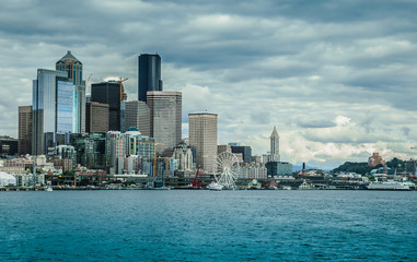Fototapeta premium Seattle Skyline from Ocean, Washington, USA