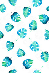 Watercolor hand painted tropical plant leaves