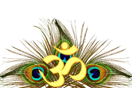 om religious symbols and meditating peace healing related background with space for text