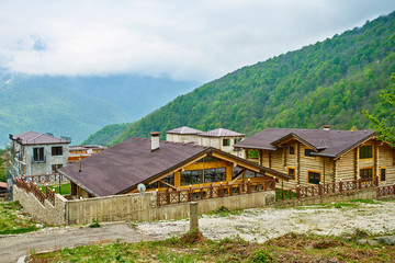 Fototapeta na wymiar Construction of a new wooden house