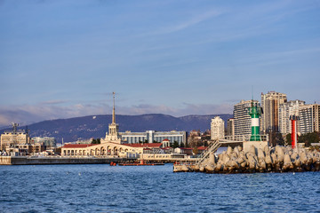 Obraz premium Seaport building at sunset in Sochi, Russia
