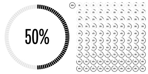 Set of circle percentage diagrams from 0 to 100 ready-to-use for web design, user interface (UI) or infographic - indicator with black