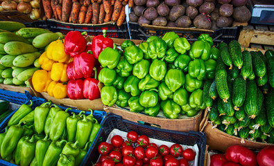 Assortment of fresh vegetables.raw organic vegetables. farmers market. Vegetable stand