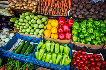 Assortment of fresh vegetables.raw organic vegetables. farmers market. Vegetable stand