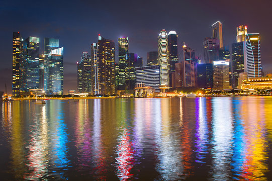 Singapore business center night skyline