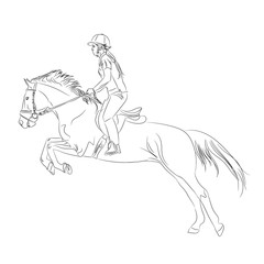 jockey on horse black on a white background