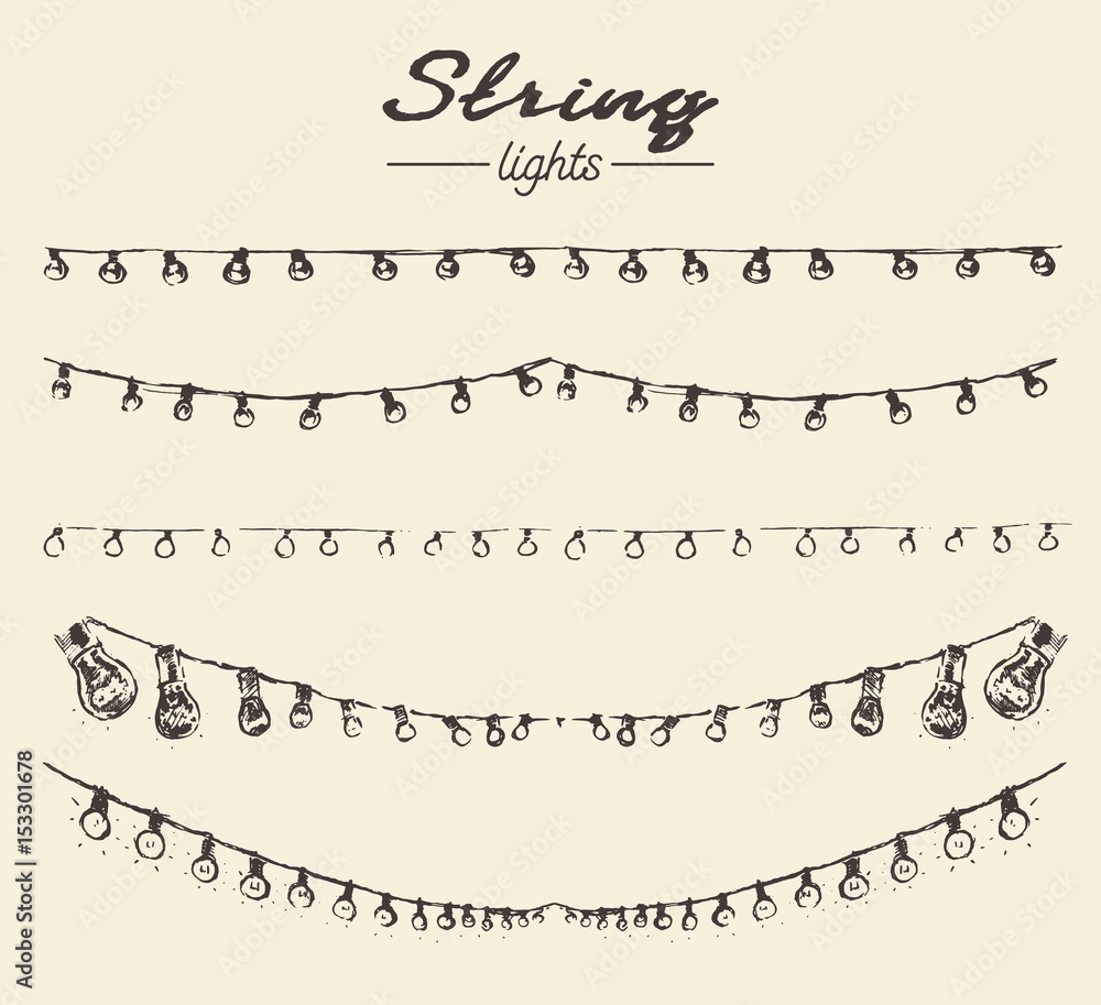 Wall mural set drawn string lights ement vector illustration