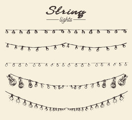 Set drawn string lights ement vector illustration