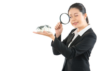 beautiful smiling woman inspecting