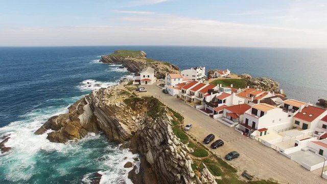 Aerial view of island Baleal naer Peniche on the shore of the ocean in west coast of Portugal