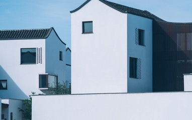roof of historic building against blue sky,shot in Lishui,China.