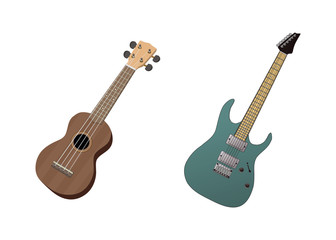 ukulele and electric guitar on isolated background