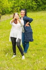 Fototapeta premium Friends women making selfie