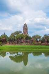 Ruins of buddha statues and pagoda of Wat Phra Ram in Ayutthaya historical park, Thailand