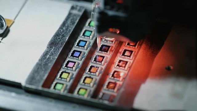 Camera Sensor for Mobile Phone Camera.
Close up of the production of the sensors for mobile phone camera.
