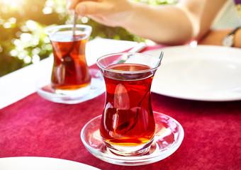 Turkish tea in restaurant