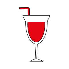 color silhouette image glass cup of cocktail with red straw vector illustration