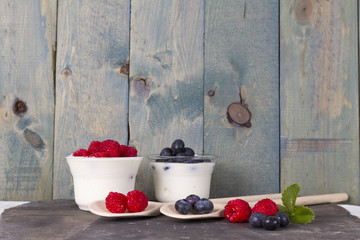 fruit yogurt with, blueberry, raspberry and muesli
