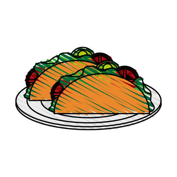 color crayon stripe cartoon tacos on plate mexican food in white dish vector illustration