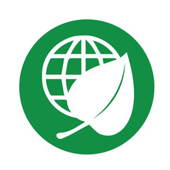 Globe and leaf on green background ecology icon flat style, world environment day, vector eps10 illustration